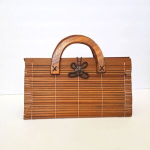 Boho Wooden Colapsible Small Purse Top Handle Mini Bag